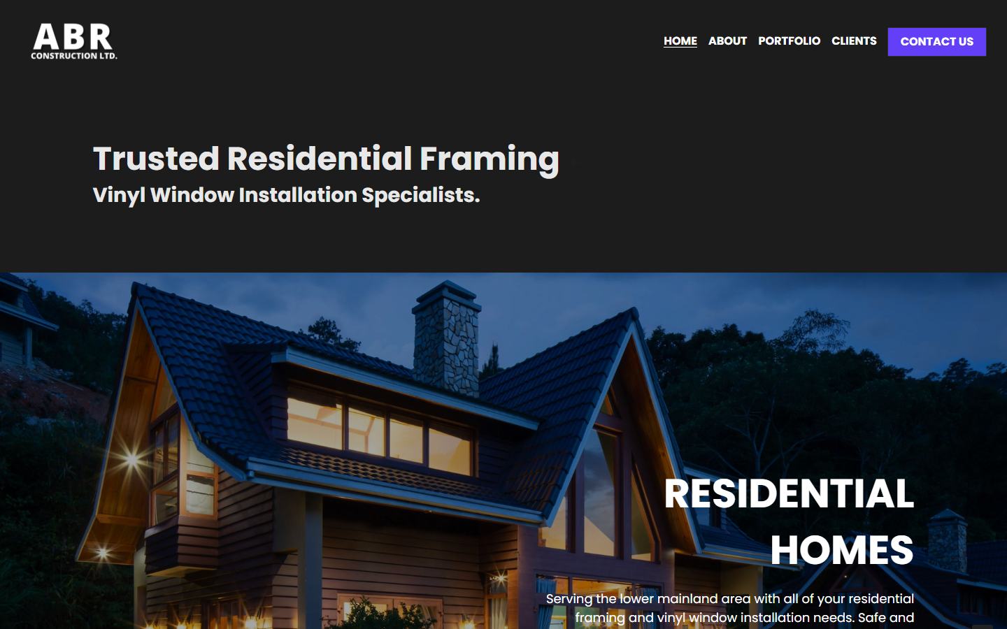 ABR Construction website screenshot